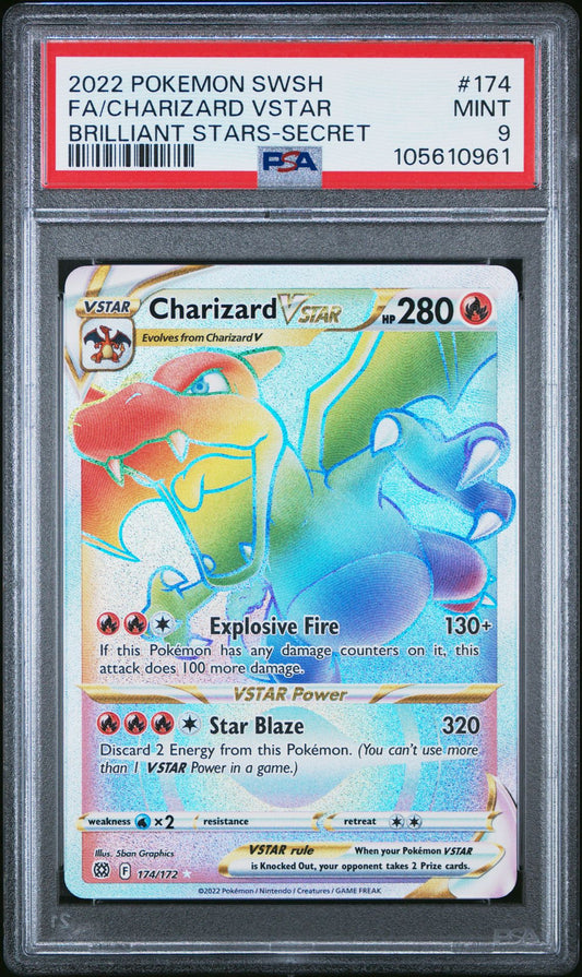 [PSA 9] 2022 Pokémon Brilliant Stars Full Art Charizard VSTAR Secret #174
