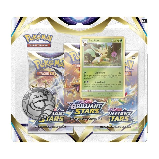 Pokémon TCG: Sword & Shield-Brilliant Stars 3 Booster Packs Blister (Leafeon)