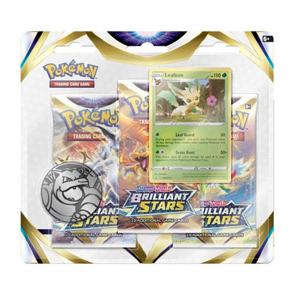 Pokémon TCG: Sword & Shield-Brilliant Stars 3 Booster Packs Blister (Leafeon)