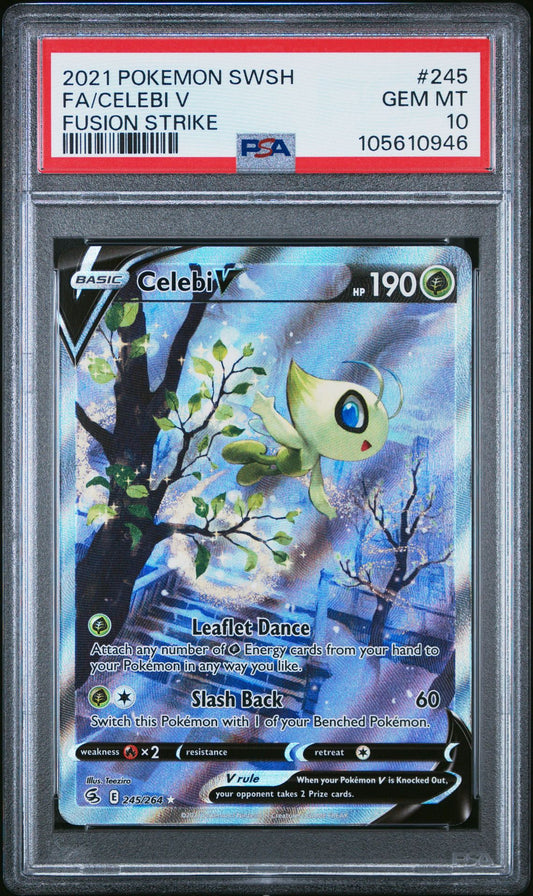 [PSA 10] 2021 Pokémon Fusion Strike Full Art Celebi V Alternative Art #245