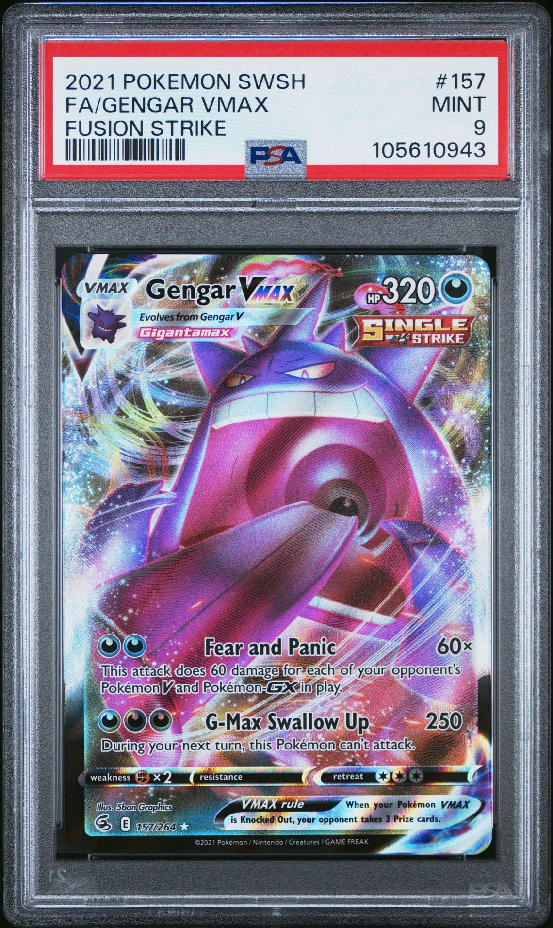 [PSA 9] 2021 Pokémon Fusion Strike Gengar VMAX Full Art #157