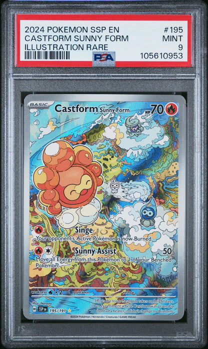 [PSA 9] 2024 Pokémon Surging Sparks Castform Sunny Form Illustration Rare #195