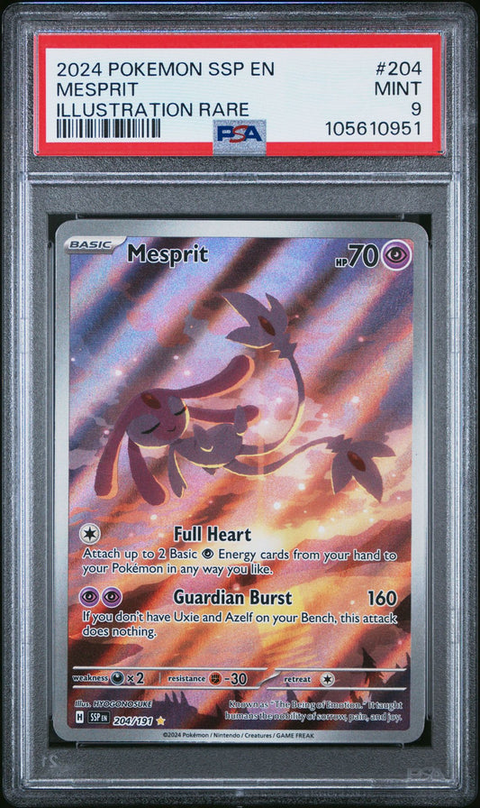[PSA 9] 2024 Pokémon Surging Sparks Mesprit Illustration Rare #204
