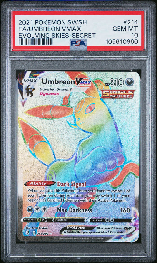 [PSA 10] 2021 Pokémon Evolving Skies Full Art Umbreon VMAX Secret #214